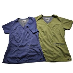 Greys Anatomy by Barco Spandex Stretch Scrub Tops Set of 2 Navy Olive Small